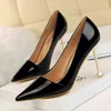 1716-5 Sandaler Fashion Simple Profional ol High Heels Women's Shoes Thin Patent Leather Sexig singel