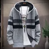 Men's Wool Blends FALIZA Striped Mens Sweater Coat Thick Fleece Warm Zipper Wool Hooded Cardigan Jumpers Men Long Sleeve Knitted Sweaters MXY110 220915