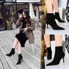 8788-7 Sandaler Fashion Simple Thin Heel High Suede Pointed Sexy Nightclub Show Boots Women and Naked