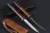 M6673 Pocket Flipper Folding Knife D2 Stone Wash Blade Snakewood Handle Ball Bearing Fast Open EDC Knives with Leather Sheath