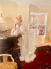 Women's Sleepwear Ladies Flare Sleeves Feather Robe Silk Satin Bridal Boudoir Lingerie Luxury Wedding Birthday Party Dressing Gown