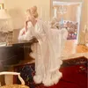 Women's Sleepwear Ladies Flare Sleeves Feather Robe Silk Satin Bridal Boudoir Lingerie Luxury Wedding Birthday Party Dressing Gown