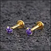 Stud 1Pc Surgical Steel Zircon Gem Ear Cartilage Tragus Helix Piercing Labret Lip Studs Ring Internally Thread 16G Body Jewelry 1880 Dhaxy