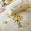 Ensembles de literie doux respirant lavé coton fleurs broderie princesse ensemble housse de couette couette lit couette linge