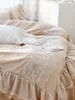 S￤ngkl￤der s￤tter Champagne Cotton Princess Set Single Double Lace Ruffles D￤cke Cover Bed Skirt Sheet Pillow Cases Home Textiles