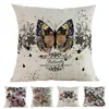 Oreiller papillon coloré et fleurs vecteur motif géométrique lin coton coton couvercle de décoration de canapé à la maison 45x45cm