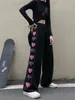 Spodnie damskie Capris Cool Black Korean Heart Print Pants Śliczna dziewczyna harajuku spodni Kobietowe streetwear lato jesienne moda gotycka dresowe kobiety 220916