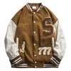 Giacca da baseball da uomo in ecopelle High Street da uomo Giacca da uomo in pelle PU Asciugamano ricamo Varsity Giacche Cappotto causale allentato vintage Coppia giacca verde 220916