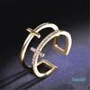 2022 new fashion European and American fashion glossy open ring trend creative personality diamond double cross female ring top quality