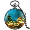 Pocket Watches Halloween Series Theme Quartz Watch Vintage Black Chain Pendant Clock Arabiska siffror DIAL RETRO