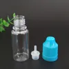 Flacon compte-gouttes en plastique PET 10 ml avec bouchon coloré à l'épreuve des enfants E liquide longue pointe mince bouteilles vides