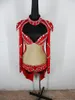 Scary Wear Nightclub Hinestones Red Black Swallow Tail BodySuit Female Singer Dance Costume