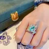 Bröllopsringar Uilz 2022 Trend Calla Lily Flower for Women Mint Green Zircon Open Justerbar Ring Luxury Promise Vintage Jewelry