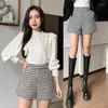 Short femme pied de poule laine pour femme automne hiver 2022 taille haute Plaid bas mode rétro dos fermeture éclair jambe large court Mujer