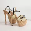 Sandals Womens Designer Platform High Heels Summer Weave Bow Stripper Shoes 17cm Ladies Sandel Size 11 Sandalen Dames 2022