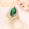 Wedding Rings Teardrop Shaped Women Ring Inlaid Green Crystal 18k Yellow Gold Gilled Elegant Lady Girlfriend Finger Band Gift Size 8