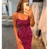 Glitter Mermaid Evening Dresses Sexy Spaghetti Strap Sleeveless High-split Formal Party Dress Backless Full Sequins Sweep Train Prom Gown 2023