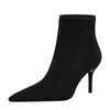 8788-7 Sandaler Fashion Simple Thin Heel High Suede Pointed Sexy Nightclub Show Boots Women and Naked