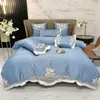 Ensembles de literie de luxe Satin coton fleurs broderie ensemble doux soyeux housse de couette couette drap de lit ou taies d'oreiller ajustées