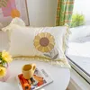 Bettwäsche-Sets, 60er-Jahre, langstapelige ägyptische Baumwolle, Sonnenblumen-Applikation, Mädchen-Set, Rüschen-Quilt/Bettbezug, Bettwäsche, Spannbetttuch, Kissenbezüge