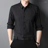 Erkekler Sıradan Gömlekler Erkek Yumuşak Üst Sınıflı Kavur Bahar Sonbahar Uzun Kollu Saf Koreli Çizgili İnce Uygun Moda İşletme