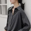 Blouses voor dames koude wind retro textuur doorzakken grijs shirt vrouwen losse lange mouwen Lazy Spring en herfstjas Hong Kong-smaak