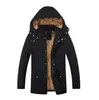 Erkekler trençkotlar erkekler sağlam rahat nedensel uzun sıcak ceket erkek moda yastıklı kapüşonlu kış aşınma kalın ceket mm13llh31