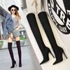 125-2 Sandales Style Fashion Super High Heel Thin Pointed Sequin Cloth Shiny Nightclub Sexy Knee Boots