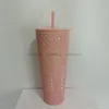 Starbucks Double Plaid Cup Straw Cup 710ML Vasos Sirena Plástico Agua fría Tazas de café Taza de regalo Rosa