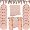 Decorazioni per feste Decorazioni di compleanno in oro rosa Donne Adulte 30 40 50 60 anni Happy Distico Banner Set di stoviglie usa e getta