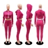 Womens Hooded Tracksuits New 2022 Autumn Winter Solid Long Sleeve Sportwear High Elastic Pit Strip Casual Outfits