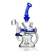 swirly tubo dritto blu Narghilè vetro spesso Bong narghilè Tubo percolatore a nido d'ape Recycler rig Perc 14mm bruciatore a nafta