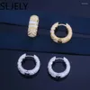 Hoop Earrings SLJELY Top Quality Fashion Real 925 Sterling Silver Yellow Gold Color Mana Batik Thick Women April Jewelry