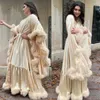 Women's Sleepwear Ladies Flare Sleeves Feather Robe Silk Satin Bridal Boudoir Lingerie Luxury Wedding Birthday Party Dressing Gown