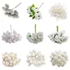 Fleurs décoratives thème blanc fleur artificielle cerise étamine baies Bundle bricolage décoration de Noël gâteau de mariage boîte-cadeau couronnes de noël
