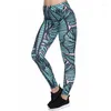 Dames leggings vrouwen donkerblauw blad patroon printen fitness slank midden taille