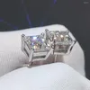 Stud -oorbellen Princess gesneden 0,6 Totaal 1,2 ct diamant test voorbij d kleur Mooissanite Silver 925 Originele edelsteen bruiloft