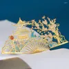 Chinese Style Retro Tassel Metal Hollow Out Peacock Flower Fans Brass Bookmark Pagination Mark School Office Supplies