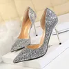 868-8 Sandals Style Sexy Nightclub Show Thin Women's Shoes Heel High Shallow Mouth Pointed Side Hollow Sequin Single