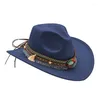 Bérets Hommes Feutre Cowboy Chapeau Western Avec Gland Ceinture Et Bandana Cap Femmes Laine Jazz Panama En Gros