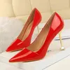 1716-5 Sandaler Fashion Simple Profional ol High Heels Women's Shoes Thin Patent Leather Sexig singel