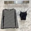 Geborduurde mesh t shirts met sling tops voor vrouwen lange mouw dames bodem shirt sterren brief jacquard pullover