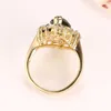 Bröllopsringar Teardrop Shaped Women Ring Inlaid Green Crystal 18K Yellow Gold Gilled Elegant Lady Girl Finger Band Gift Storlek 8