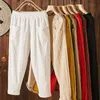 Women's Pants Capris JMPRS Summer Cotton Linen Ankle-Length Pants Casual Double Pockets Harem Pants Elastic High Waist Fashion Ladies Trousers 220916