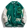 Giacca da baseball da uomo in ecopelle High Street da uomo Giacca da uomo in pelle PU Asciugamano ricamo Varsity Giacche Cappotto causale allentato vintage Coppia giacca verde 220916