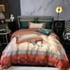 Bedding Sets Luxury Champagne/Orange Retro Egyptian Cotton High Precision Embroidery Set Satin Smooth Duvet Cover BedSheet Pillowcase