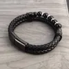 Pulseras con abalorios 2022 para hombre, pulsera de cuero trenzado de piedra Natural con cuentas Punk para acero inoxidable, cierre magnético, brazaletes de moda, joyería