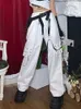 Calças femininas Capris qweek gótico harajuku calça de carga preta feminina cadeia perna larga gótica hippie streetwear calças brancas soltas feminino de moda folgada 220916