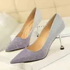 0755-1 Sandals Korean Fashion Thin Heel High Shallow Mouth Pointed Shiny Color Gradient Matching Single Shoes s Women's