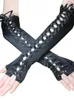 Knie pads kosahiki dames sexy ellebooglengte punk vingerloze arm warmer goth cosplay accessoires visnet gaas feest kanten handschoenen